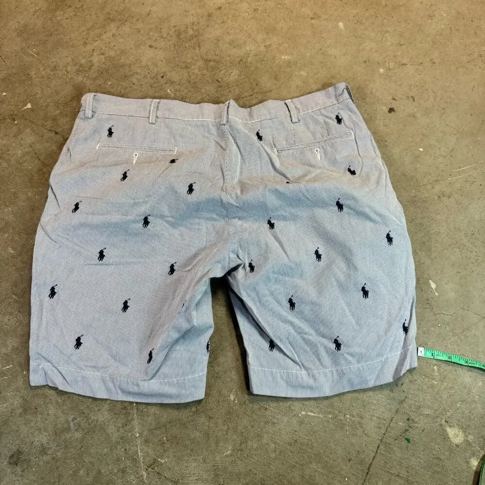 Polo Ralph Lauren Shorts Size 40 All Over Pony Seersucker Striped Classic Blue